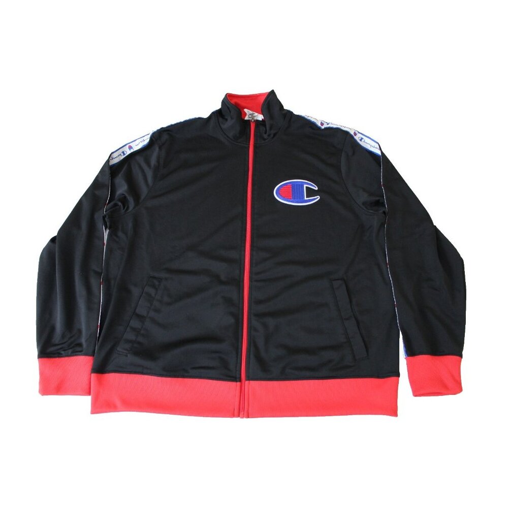 Champion Men’s Track Jacket Black Red Full Zip Tape Sleeves Size XL - SEE PHOTOS